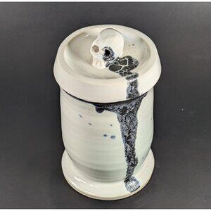 Hand Made Ceramic Skull Tea Caddy, Lidded Storage Jar, pet cremation urn